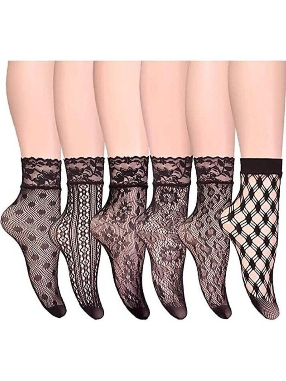 𝅺FISHNET Socks Lace Short Ankle Stockings Socks Boots Heels Anklet Dress NWT